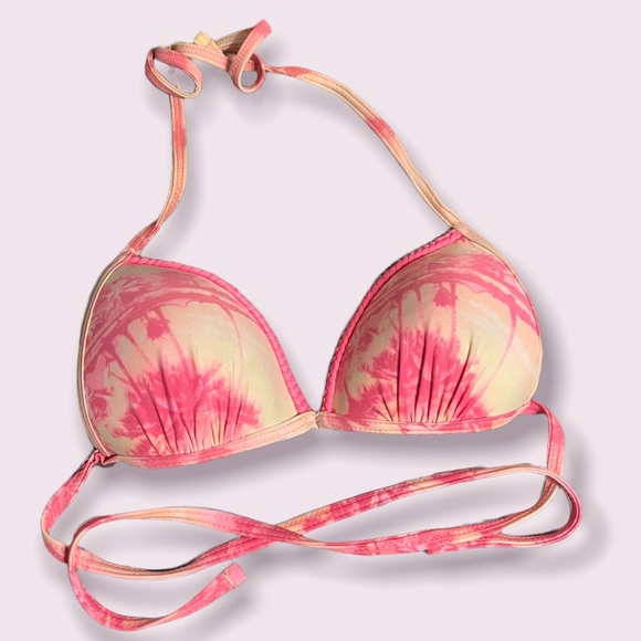 SO Other - SO Bikini Top, Tropical Sunset Palm Tree, Pink/Yellow